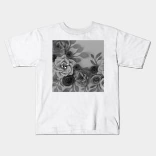 Black Grey Flowers Art Kids T-Shirt